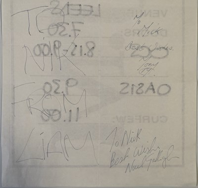 Lot 94 - OASIS - FULLY SIGNED 1994 STAGE TIMES SHEET FOR LEEDS