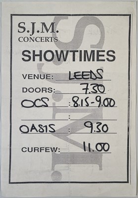 Lot 94 - OASIS - FULLY SIGNED 1994 STAGE TIMES SHEET FOR LEEDS