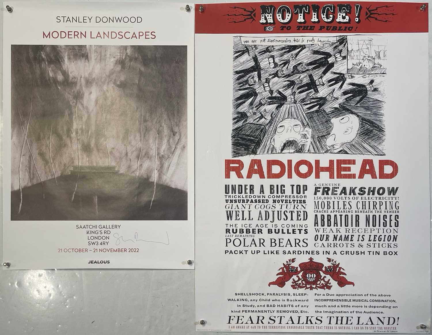 Lot 11 - RADIOHEAD INTEREST - STANLEY DONWOOD SIGNED EXHIBITION POSTER.