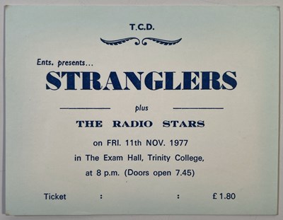 Lot 541 - PUNK INTEREST - THE STRANGLERS - ORIGINAL 1977 CONCERT TICKET.