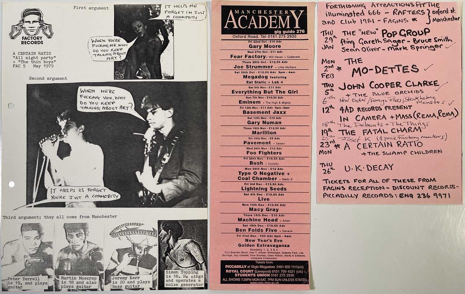 Lot 144 - MANCHESTER MUSIC - ORIGINAL HANDBILLS INC A CERTAIN RATIO 1979.