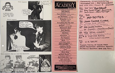 Lot 144 - MANCHESTER MUSIC - ORIGINAL HANDBILLS INC A CERTAIN RATIO 1979.