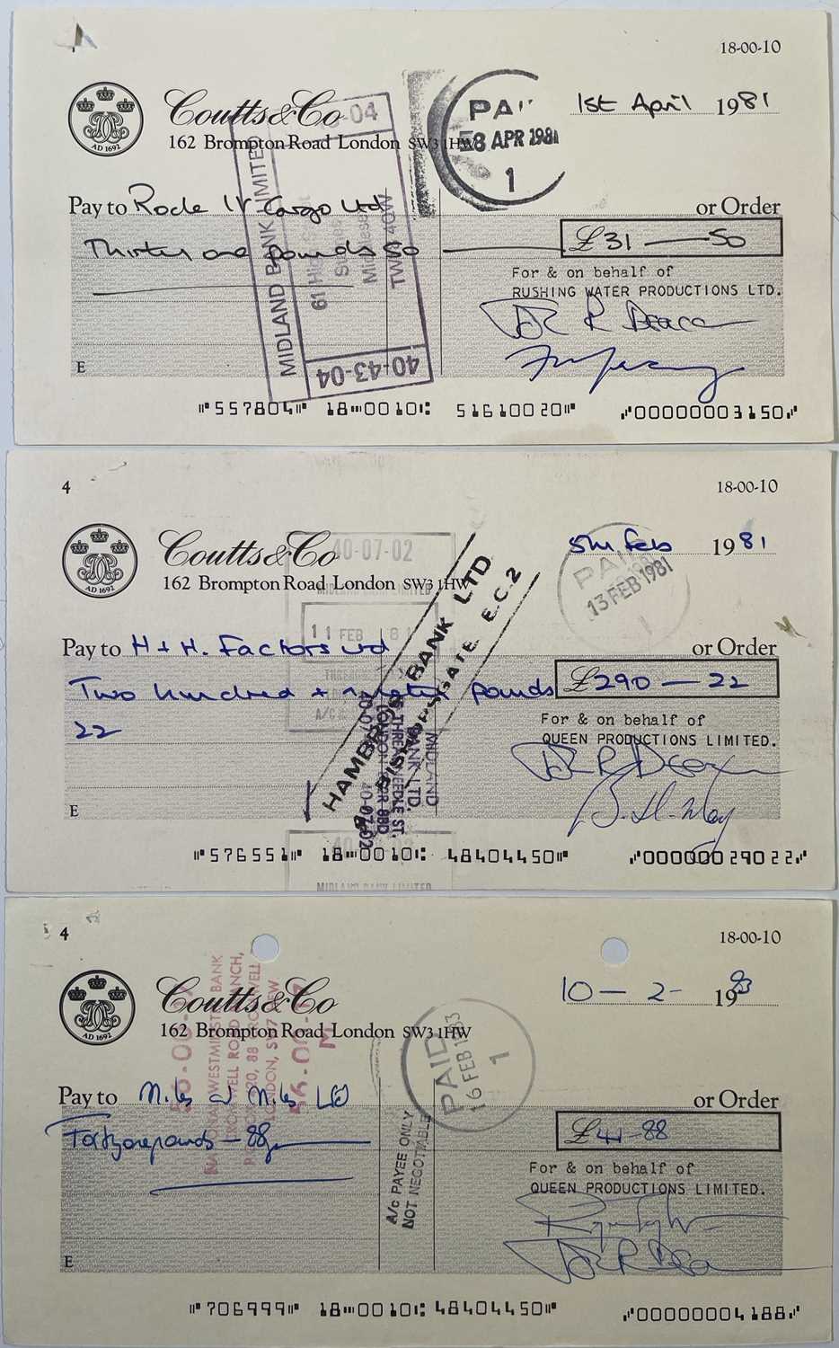 Retro Cheque Lot 420 - QUEEN - A SET OF THREE C 1970S CHEQUES
