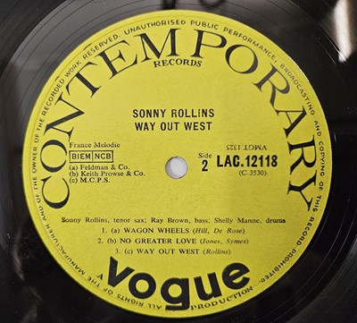 Lot 485 - SONNY ROLLINS - WAY OUT WEST LP (UK ORIGINAL - CONTEMPORARY - LAC 12118)