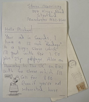 Lot 217 - THE SMITHS - HANDWRITTEN LETTER BY MORRISSEY, 1979.