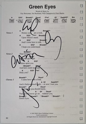 Lot 316 - COLDPLAY - SIGNED MUSIC SHEET AND PROGRAMME.