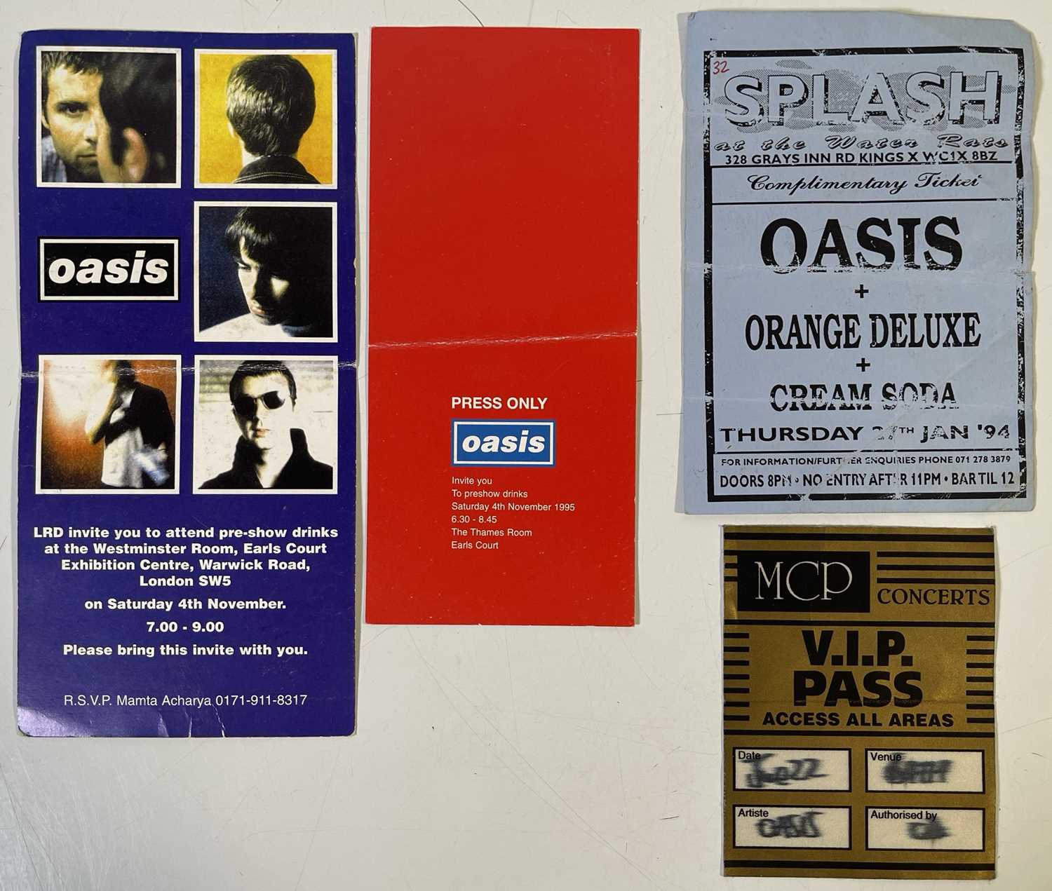 Lot 498 - OASIS - RARE PASSES/INVITES/HANDBILL.