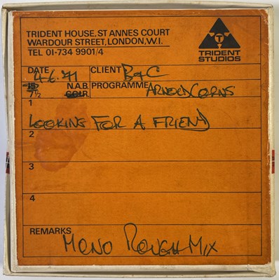 Lot 573 - DAVID BOWIE - ORIGINAL ARNOLD CORNS TRIDENT TAPE.