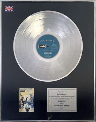 Lot 507 - OASIS - DEFINITELY MAYBE AWARD PRESENTED TO DICK GREEN.