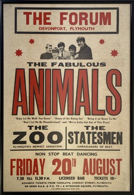 Lot 262 - THE ANIMALS - ORIGINAL 1965 CONCERT POSTER.