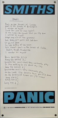 Lot 528 - THE SMITHS - ORIGINAL ROUGH TRADE PROMOTIONAL 'LYRICS' POSTER FOR 'PANIC'.