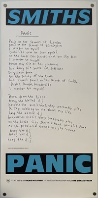 Lot 467 - THE SMITHS - ORIGINAL ROUGH TRADE PROMOTIONAL 'LYRICS' POSTER FOR 'PANIC'.