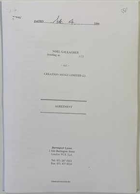 Lot 514 - OASIS - COPY OF ORIGINAL PUBLISHING CONTRACT.