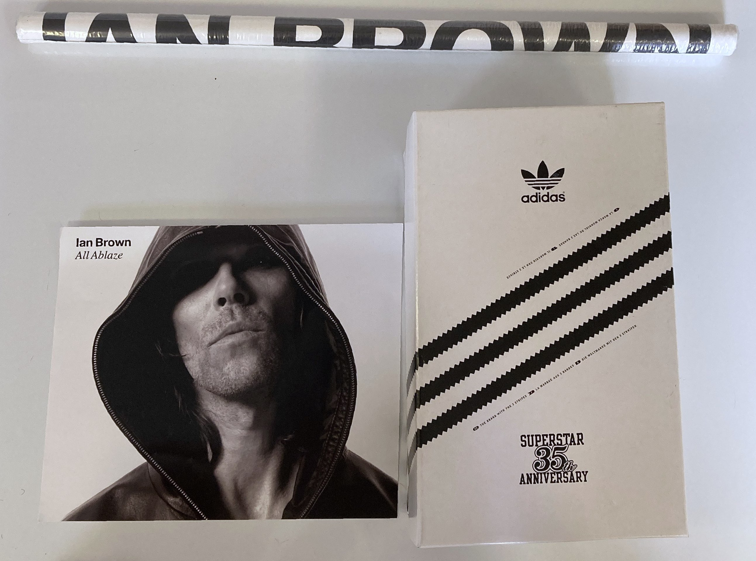 Ian Rapper Adidas Lot 203 - IAN BROWN - ADIDAS SUPERSTAR 1 SHOES IN BOX.