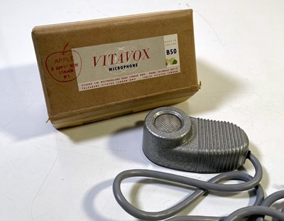 Lot 150 - BEATLES INTEREST - A VITAVOX B50 MICROPHONE WITH ORIGINAL APPLE STAMPED BOX.