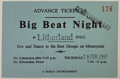 Lot 200 - 1961 BEATLES BIG BEAT LITHERLAND TICKET.