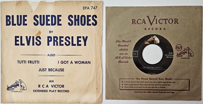 Lot 394 - ELVIS PRESLEY - BLUE SUEDE SHOES 7" (EPA 747 - RARE PROMO COPY W/ TEMPORARY SLEEVE)
