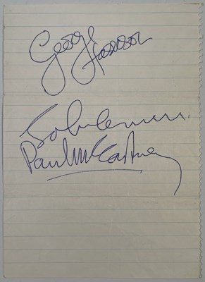 Lot 312 - THE BEATLES - GEORGE HARRISON / PAUL MCCARTNEY / JOHN LENNON AUTOGRAPHS.