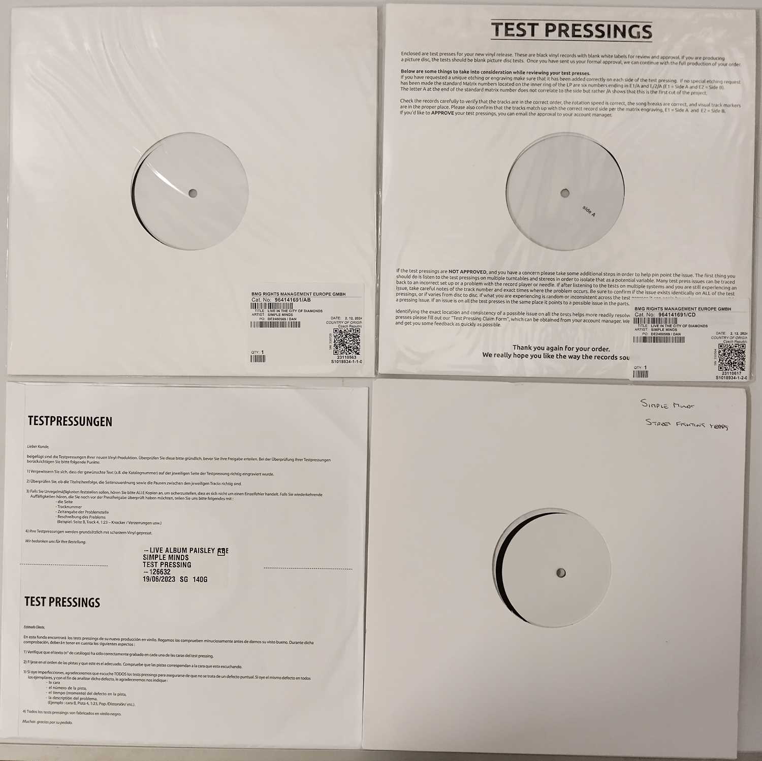 Lot 10 - SIMPLE MINDS WHITE LABEL TEST PRESSING LP PACK