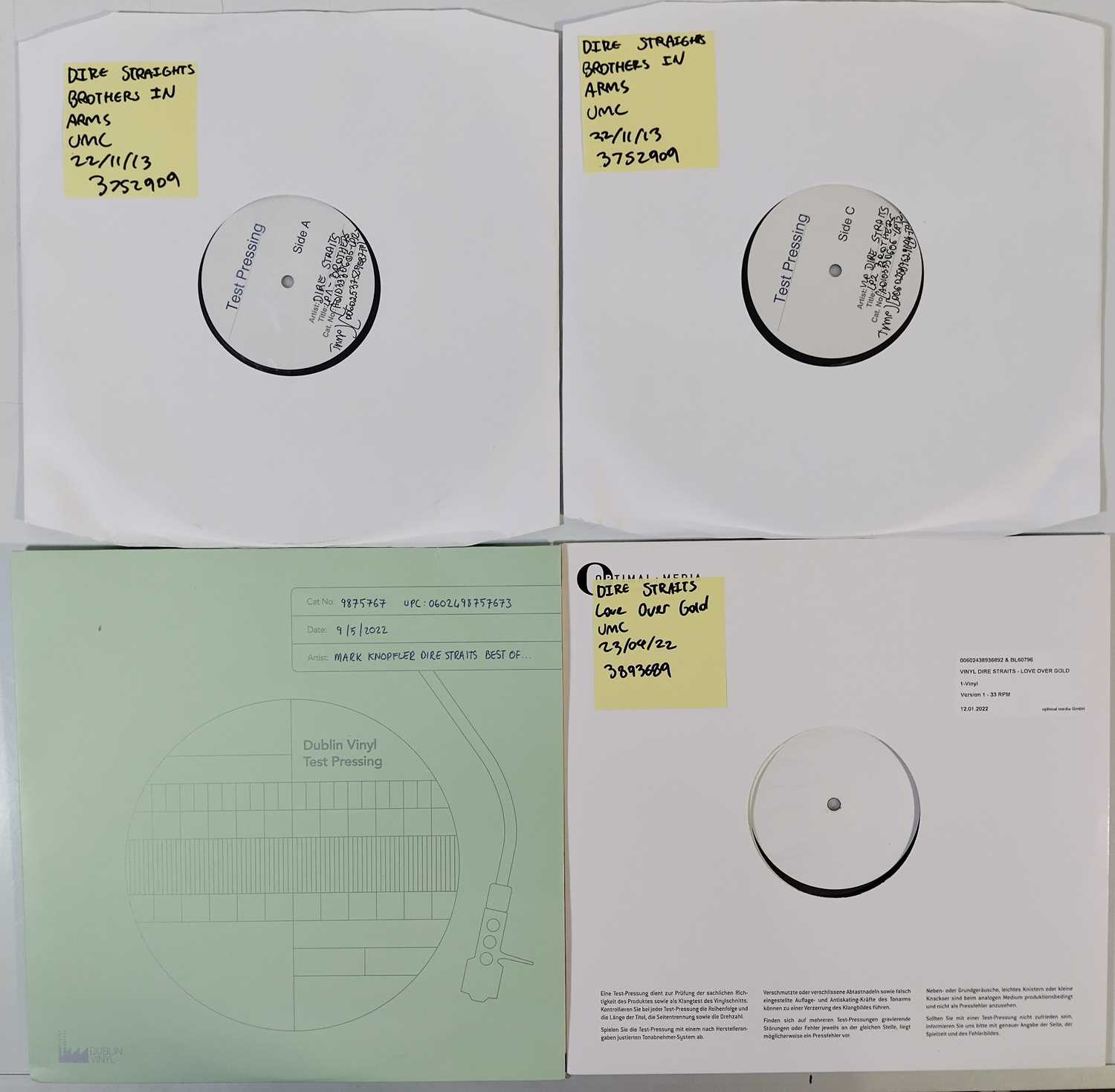 Lot 22 - DIRE STRAITS WHITE LABEL TEST PRESSING LP PACK