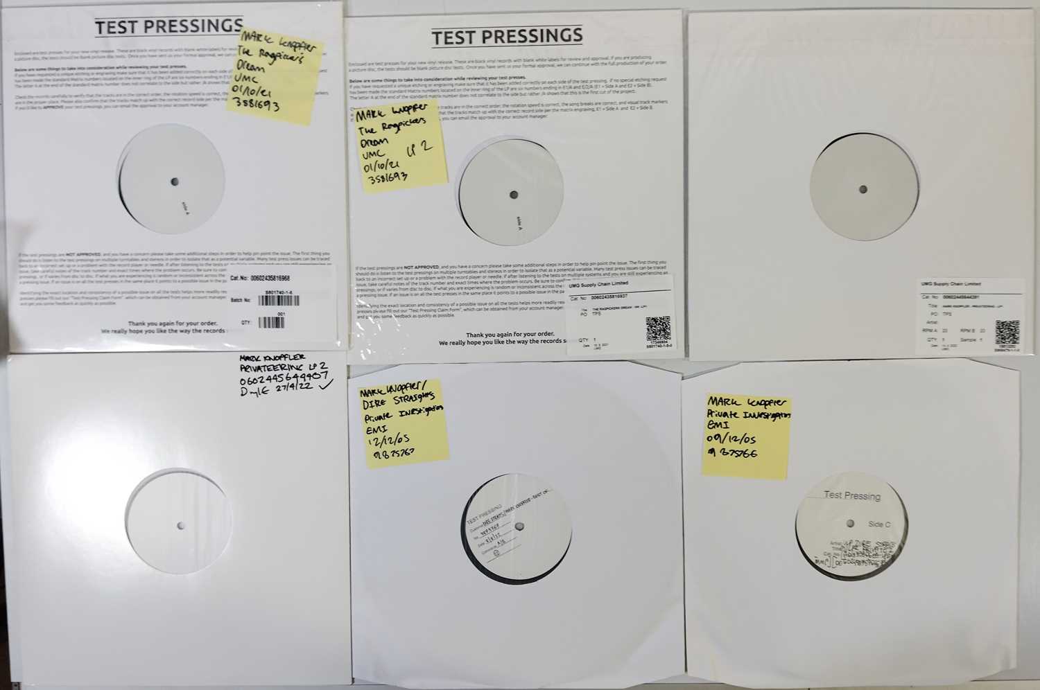 Lot 24 - MARK KNOPFLER AND DIRE STRAITS WHITE LABEL TEST PRESSING LP PACK