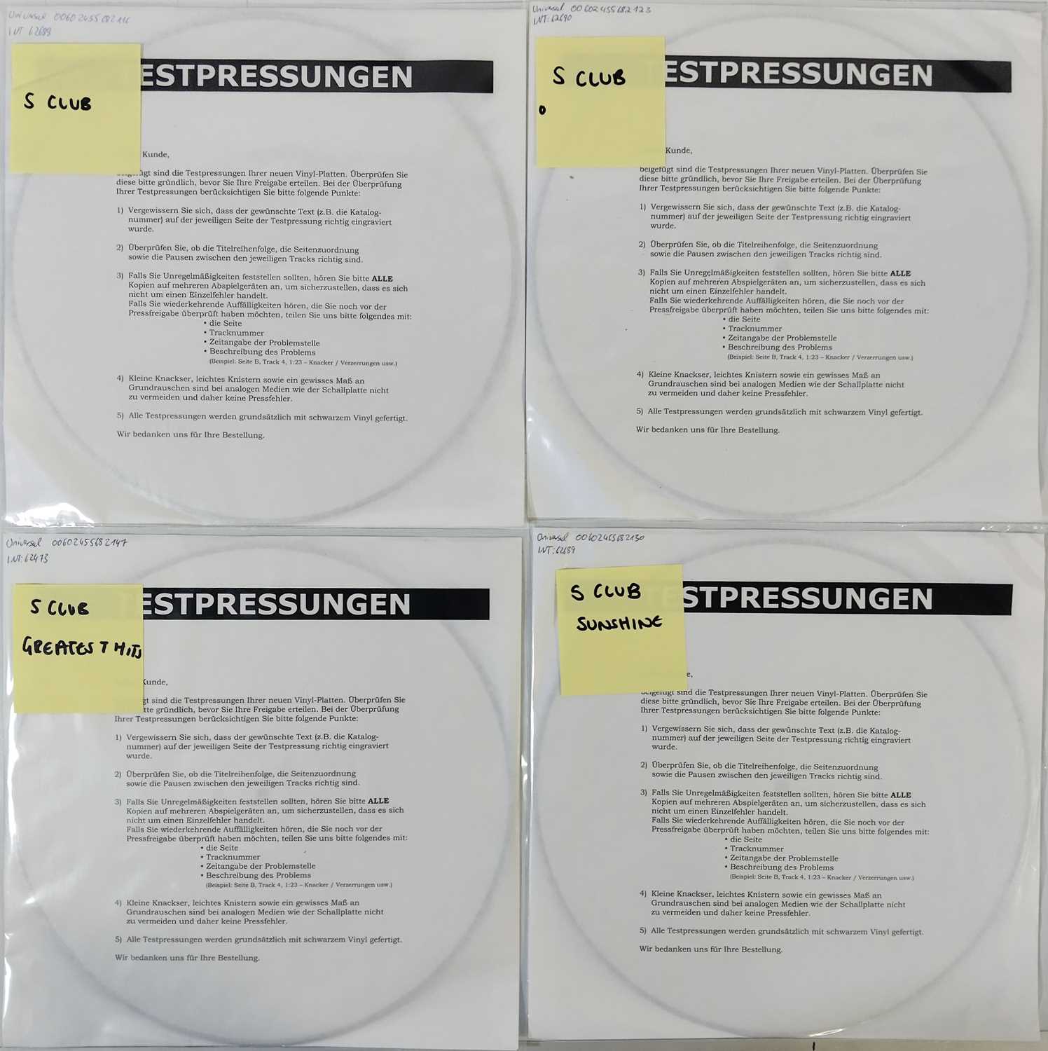 Lot 27 - S CLUB 7 WHITE LABEL TEST PRESSING LP PACK