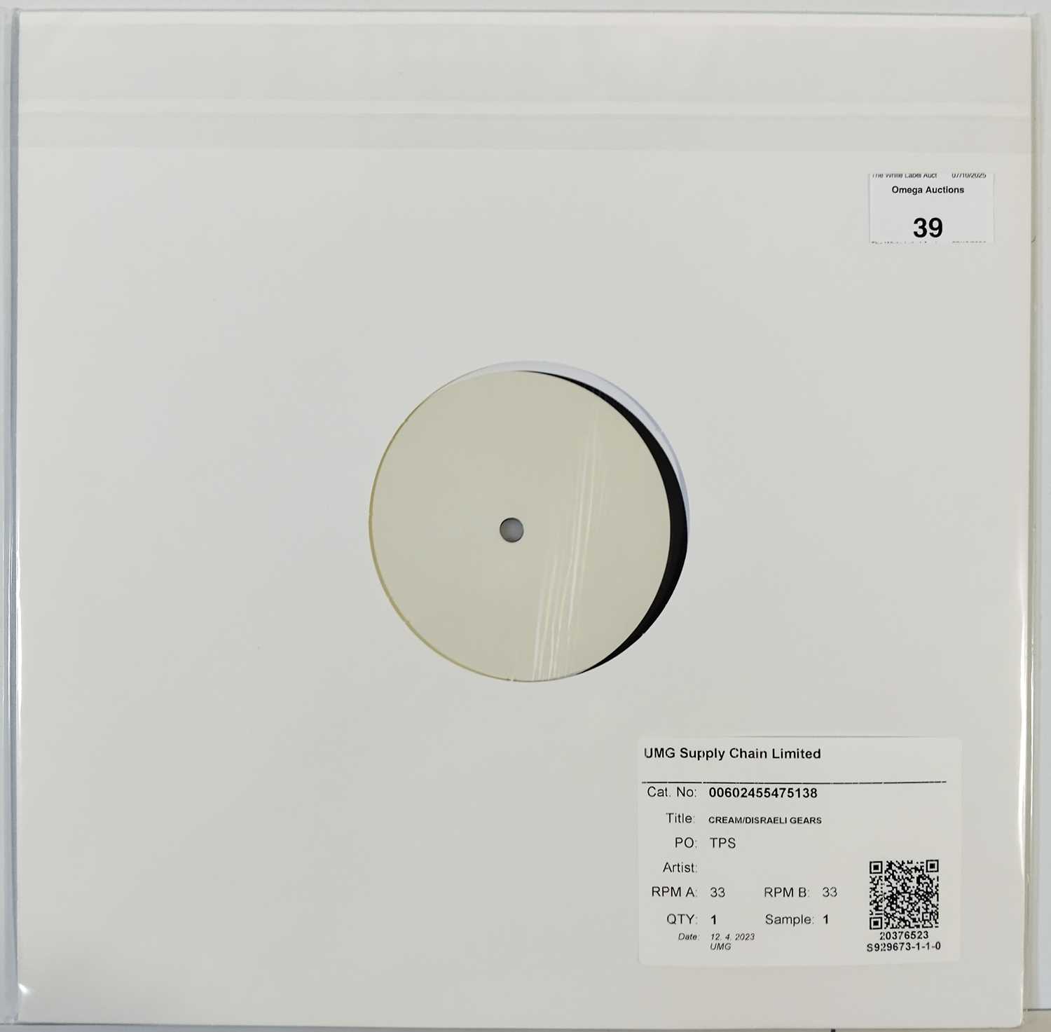 Lot 39 - CREAM - DISRAELI GEARS WHITE LABEL TEST PRESSING LP