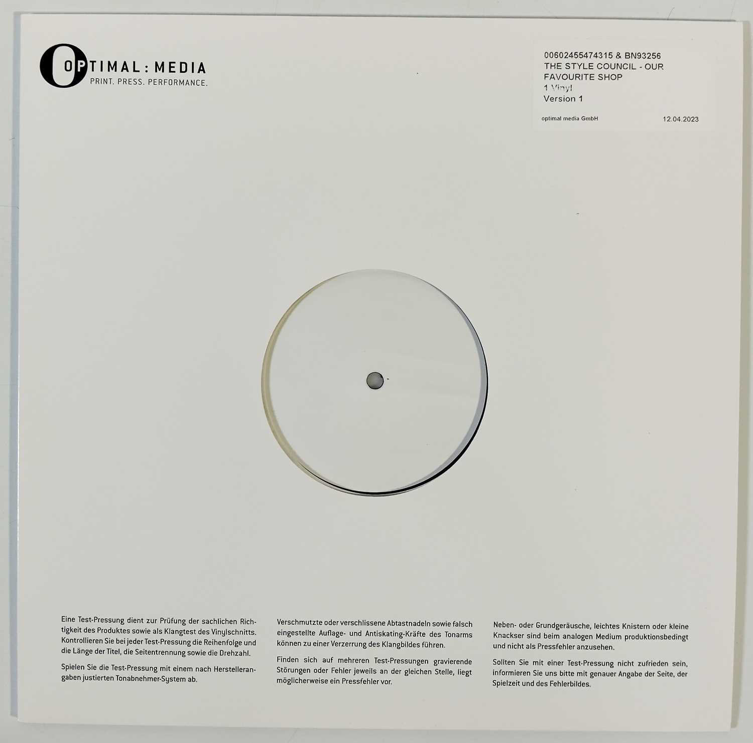 Lot 51 - THE STYLE COUNCIL - OUR FAVOURITE SHOP WHITE LABEL TEST PRESSING LP