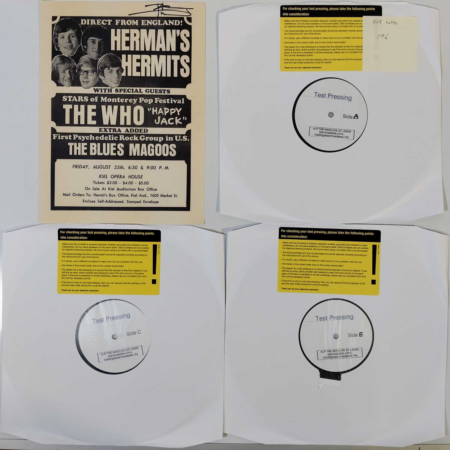 Lot 72 - THE WHO - LIVE AT LEEDS WHITE LABEL TEST PRESSING 3XLP
