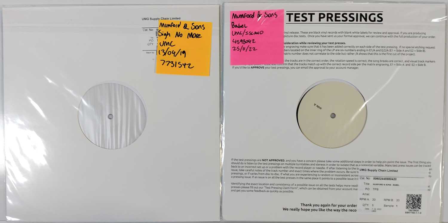 Lot 82 - MUMFORD AND SONS WHITE LABEL TEST PRESSING LP PACK