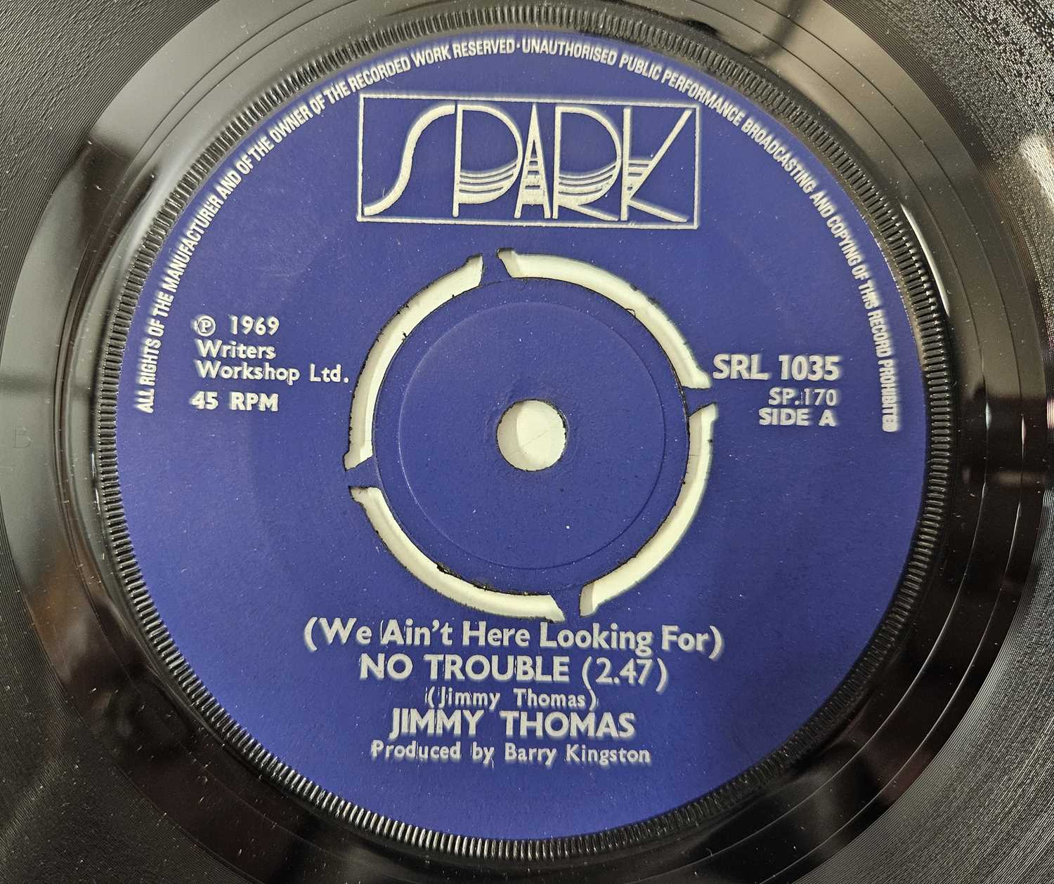 Lot 10 - JIMMY THOMAS - (WE AIN'T HERE LOOKING FOR) NO TROUBLE 7" (SRL 1035)