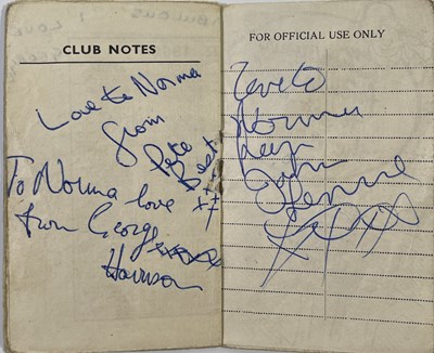 Lot 705 - THE BEATLES - A FULLY SIGNED 1962 CAVERN CLUB MEMBERSHIP CARD.