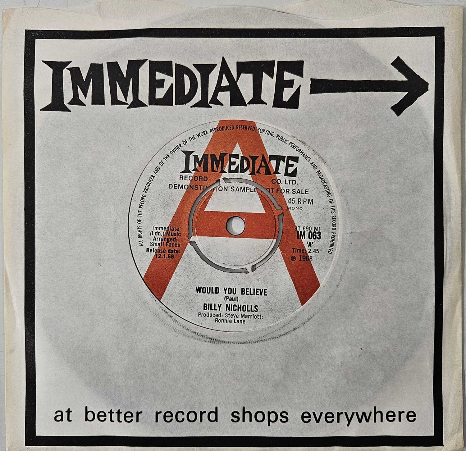 Lot 32 - BILLY NICHOLLS - WOULD YOU BELIEVE 7" (IM 063 - PROMO)