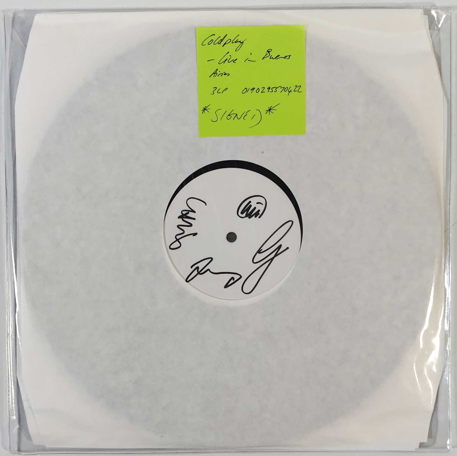 Lot 158 - COLDPLAY - LIVE IN BUENOS AIRES SIGNED 3XLP WHITE LABEL TEST PRESSING