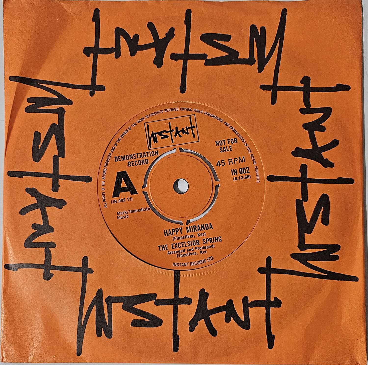 Lot 30 - THE EXCELSIOR SPRING - HAPPY MIRANDA 7" (PROMO - IN 002)