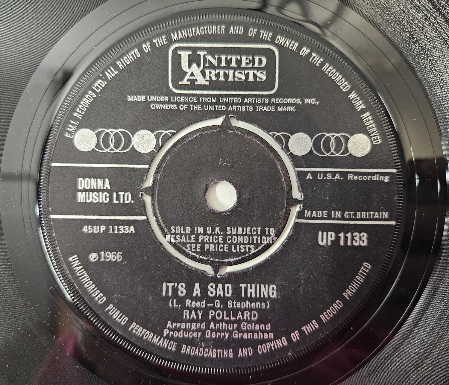 Lot 40 - RAY POLLARD - IT'S A SAD THING 7" (UK ORIGINAL - UNITED ARTISTS - UP 1133)