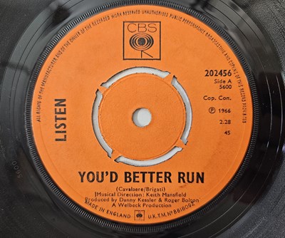 Lot 221 - LISTEN - YOU'D BETTER RUN/ EVERYBODY'S GONNA SAY 7" (UK CBS - 202456)