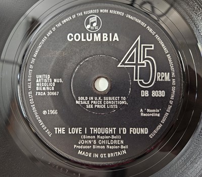 Lot 225 - JOHN'S CHILDREN - THE LOVE I THOUGHT I'D FOUND 7" (UK COLUMBIA - DB 8030)
