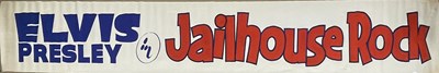 Lot 357 - ELVIS - HUGE ORIGINAL HAND PAINTED 'JAILHOUSE ROCK' CINEMA BANNER.