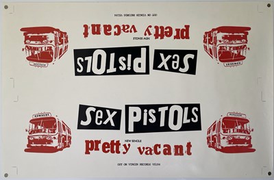Lot 641 - THE SEX PISTOLS - RARE PROOF / UNCUT PRETTY VACANT BUS BANNER POSTER.