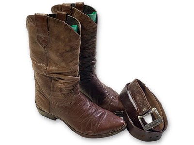 Lot 730 - KEITH EMERSON - KEITH'S COWBOY BOOTS AND KNIFE BELT.