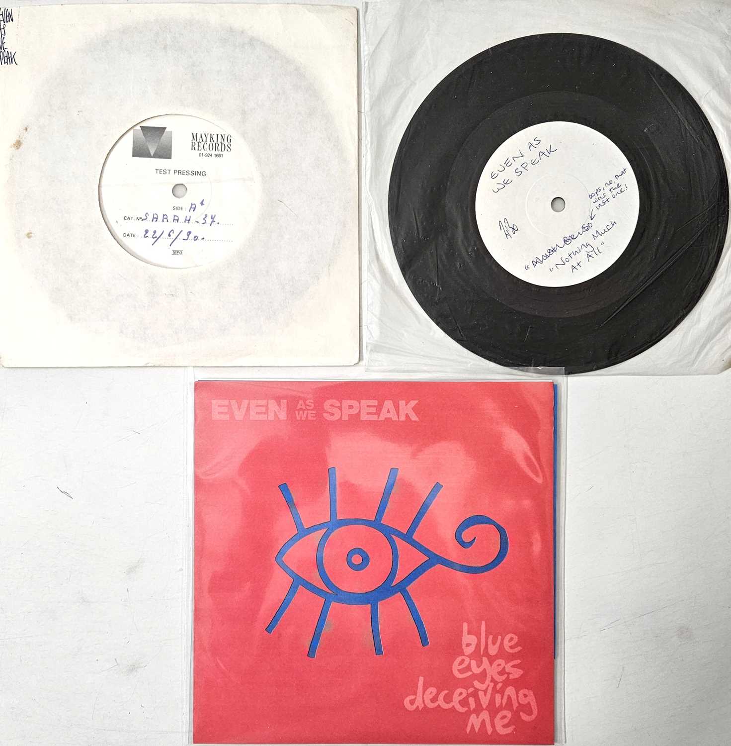 Lot 11 - EVEN AS WE SPEAK - SARAH RECORDS 7" (INCLUDING TEST PRESSINGS)
