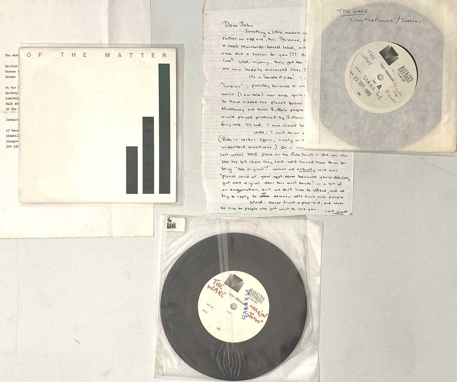 Lot 19 - THE WAKE - 7" COLLECTION (SARAH TEST PRESSINGS/FACTORY RECORDS)