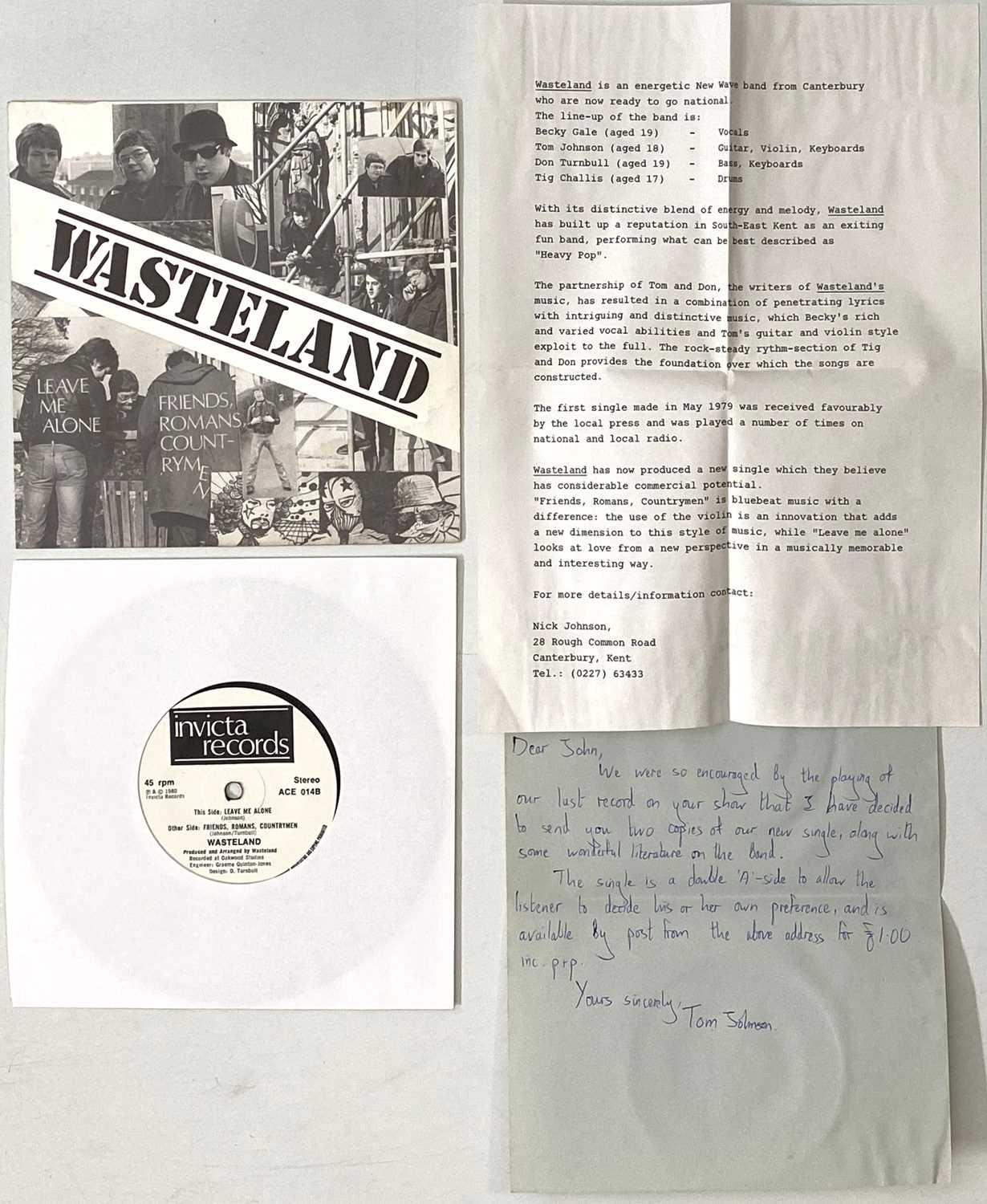 Lot 29 - WASTELAND - FRIENDS, ROMANS COUNTRYMEN 7" (ORIGINAL UK COPY WITH LETTER AND PRESS RELEASE - ACE 014)
