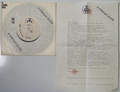 Lot 34 - A CERTAIN RATIO - 7" COLLECTION (INCLUDING LETTER FROM ANTHONY WILSON AND WHITE LABEL/TEST PRESSINGS)