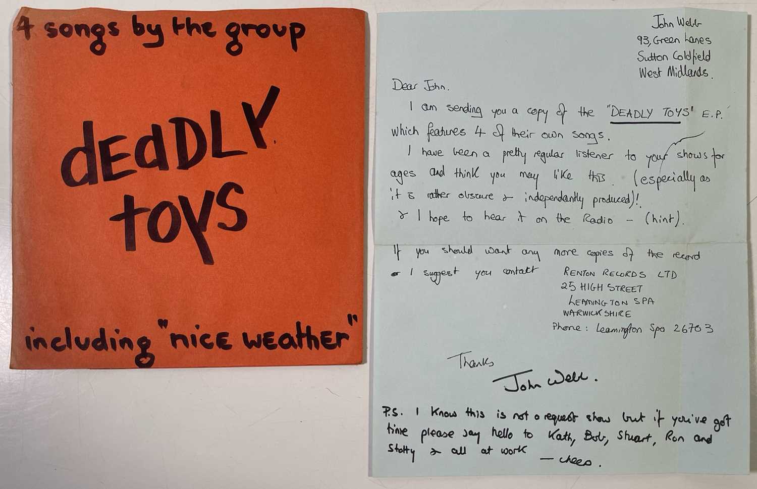 Lot 38 - DEADLY TOYS - NICE WEATHER EP (ORIGINAL ORANGE SLEEVE COPY WITH LETTER - DT 1)