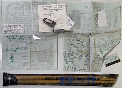 Lot 57 - HAWKWIND - MEMORABILIA INC SIGNED ITEMS / STAGE USED DRUMSTICKS ETC.