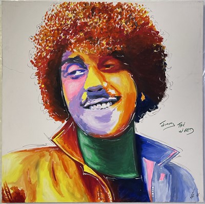 Lot 521 - THIN LIZZY - ORIGINAL PHIL LYNOTT ARTWORK BY AARON MATTHEWS - COMMISSIONED AND SIGNED BY JIMMY THE WEED.