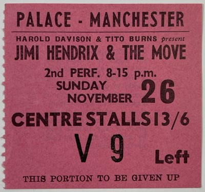 Lot 554 - JIMI HENDRIX - ORIGINAL 1967 MANCHESTER TICKET STUB.