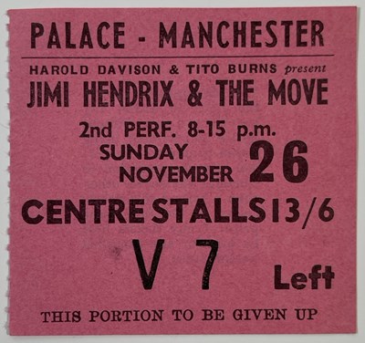 Lot 555 - JIMI HENDRIX - ORIGINAL 1967 MANCHESTER TICKET STUB.